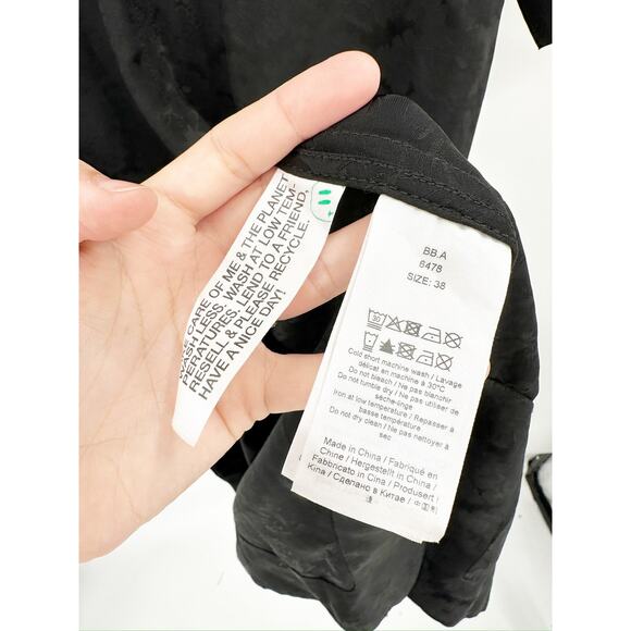 Ganni Black Jacquard V-Neck Oversized Midi Dress Size 38 - Picture 7 of 7